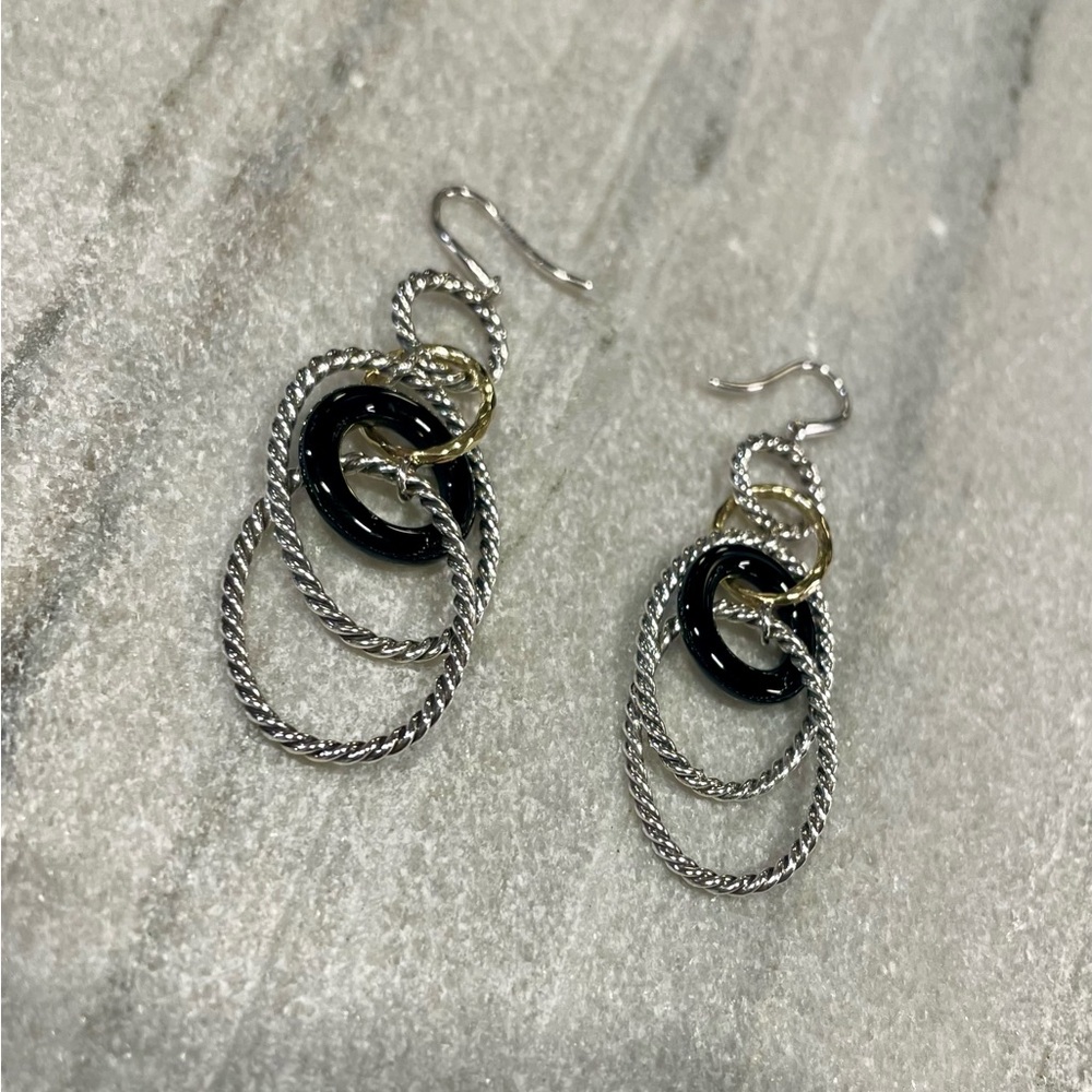 David Yurman Silver, Black and 18K Gold Dangle Earrings